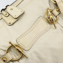 GUCCI Horsebit Boston Bag Leather Gold White Auth 159962-15