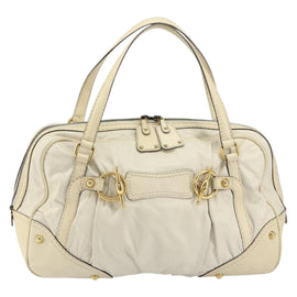 GUCCI Horsebit Boston Bag Leather Gold White Auth 159962 - 0