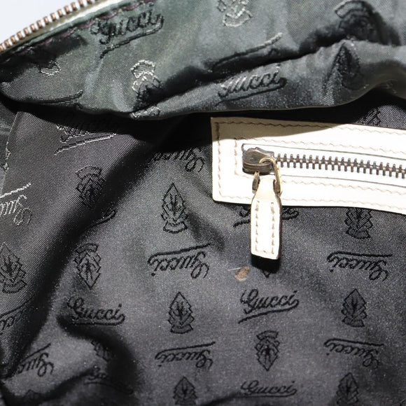 GUCCI Horsebit Boston Bag Leather Gold White Auth 159962