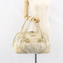 GUCCI Horsebit Boston Bag Leather Gold White Auth 159962-23