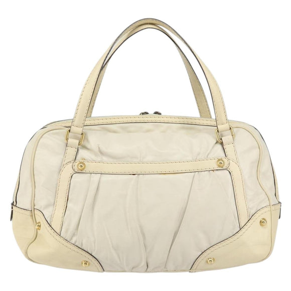 GUCCI Horsebit Boston Bag Leather Gold White Auth 159962