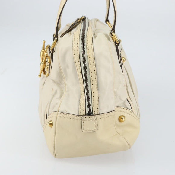 GUCCI Horsebit Boston Bag Leather Gold White Auth 159962