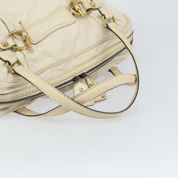 GUCCI Horsebit Boston Bag Leather Gold White Auth 159962