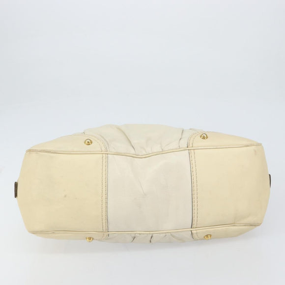 GUCCI Horsebit Boston Bag Leather Gold White Auth 159962