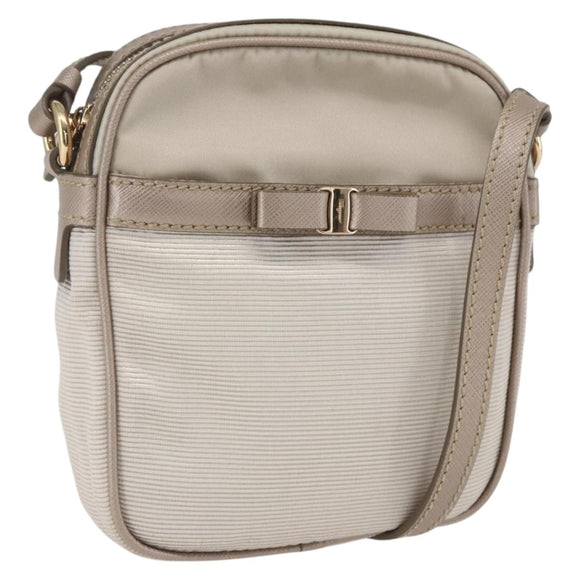 Salvatore Ferragamo Vala Shoulder Bag Nylon Beige Gold Auth 159964