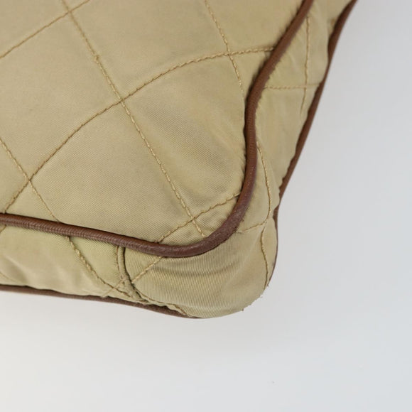 PRADA Quilted Shoulder Bag Nylon Beige Silver Auth 159966