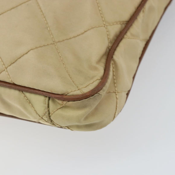 PRADA Quilted Shoulder Bag Nylon Beige Silver Auth 159966