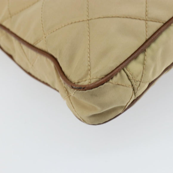 PRADA Quilted Shoulder Bag Nylon Beige Silver Auth 159966