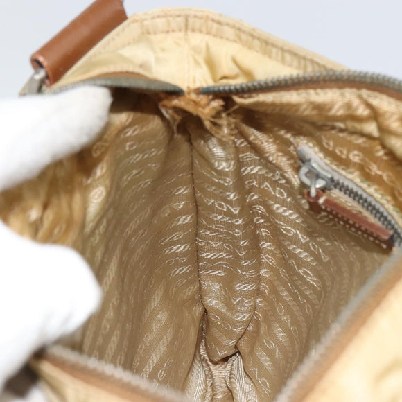 PRADA Quilted Shoulder Bag Nylon Beige Silver Auth 159966