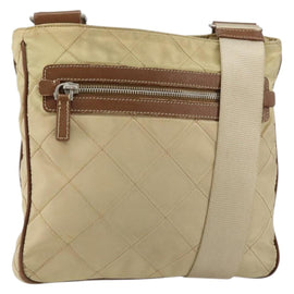 PRADA Quilted Shoulder Bag Nylon Beige Silver Auth 159966