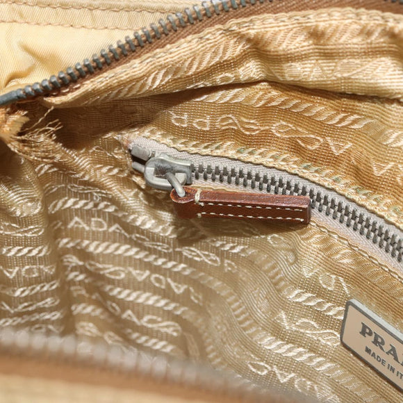 PRADA Quilted Shoulder Bag Nylon Beige Silver Auth 159966