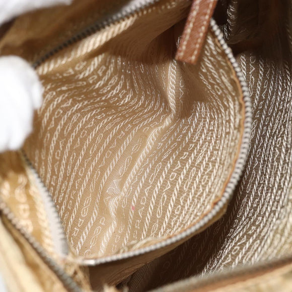 PRADA Quilted Shoulder Bag Nylon Beige Silver Auth 159966