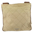 PRADA Quilted Shoulder Bag Nylon Beige Silver Auth 159966-2