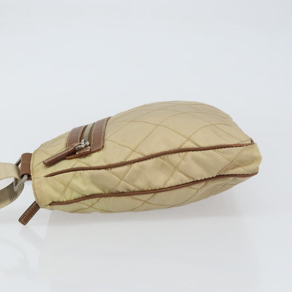 PRADA Quilted Shoulder Bag Nylon Beige Silver Auth 159966