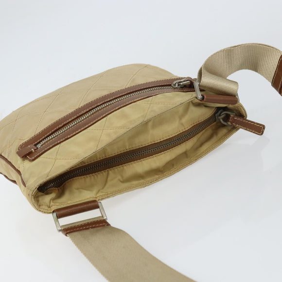 PRADA Quilted Shoulder Bag Nylon Beige Silver Auth 159966