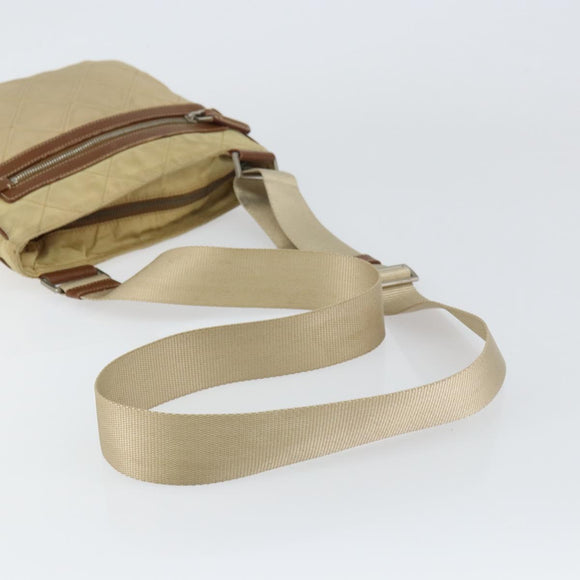 PRADA Quilted Shoulder Bag Nylon Beige Silver Auth 159966