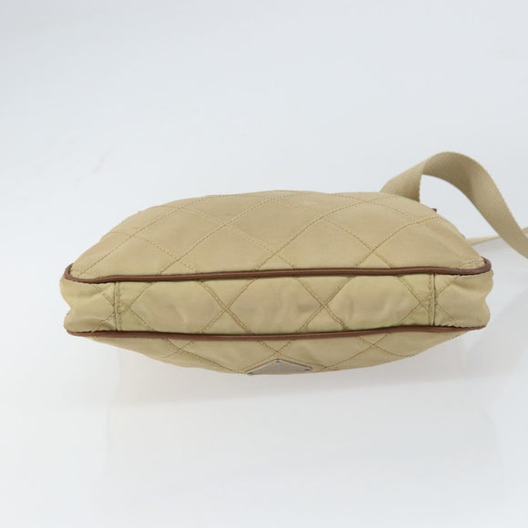 PRADA Quilted Shoulder Bag Nylon Beige Silver Auth 159966