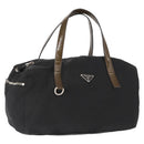 PRADA Hand Bag Nylon Silver Black Auth 159971-1