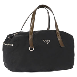 PRADA Hand Bag Nylon Silver Black Auth 159971