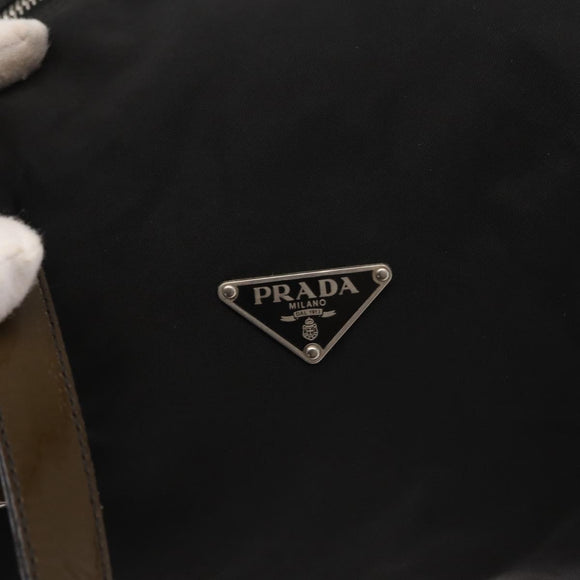 PRADA Hand Bag Nylon Silver Black Auth 159971