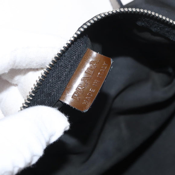 PRADA Hand Bag Nylon Silver Black Auth 159971