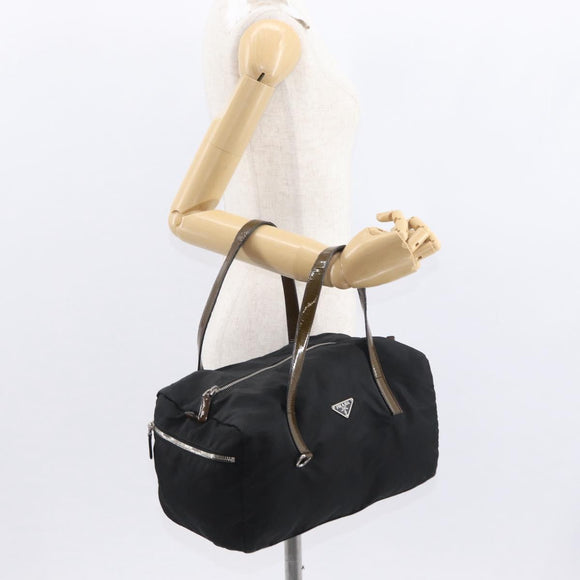 PRADA Hand Bag Nylon Silver Black Auth 159971