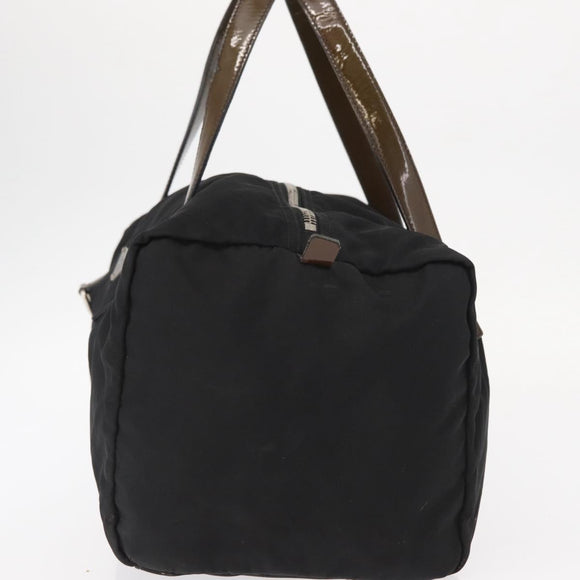 PRADA Hand Bag Nylon Silver Black Auth 159971