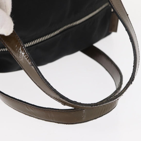PRADA Hand Bag Nylon Silver Black Auth 159971