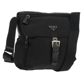 PRADA Shoulder Bag Nylon Silver Black Auth 159972
