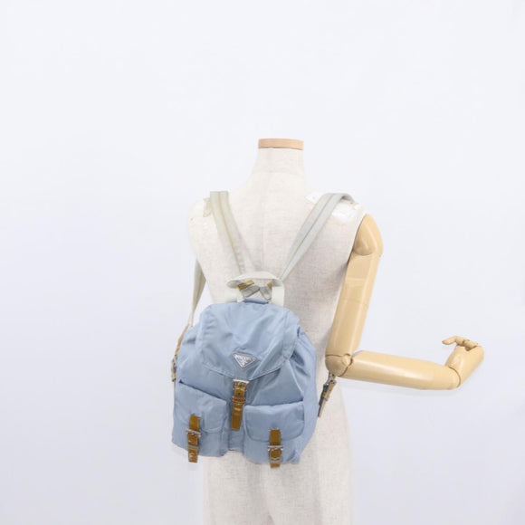 PRADA Backpack Nylon Light Blue Silver Auth 159978