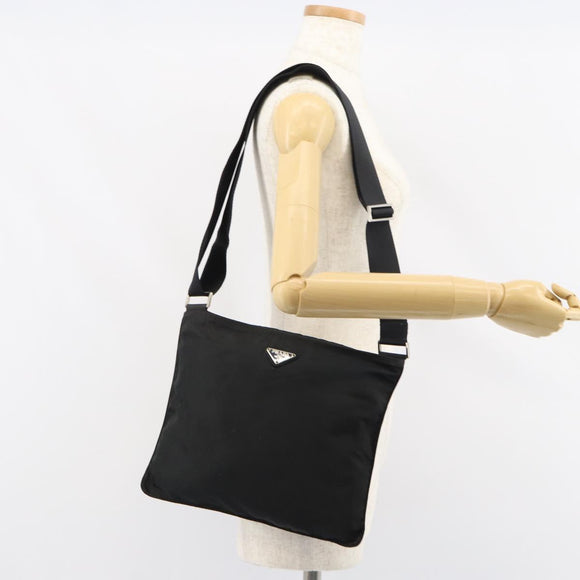 PRADA Shoulder Bag Nylon Silver Black Auth 159980