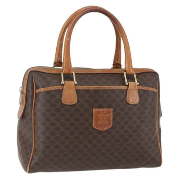 CELINE Macadam Canvas Boston Bag PVC Leather Brown Gold Auth 159982