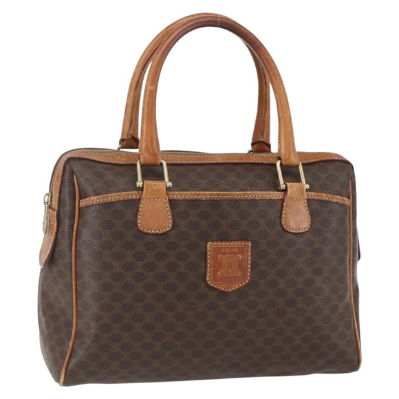 CELINE Macadam Canvas Boston Bag PVC Leather Brown Gold Auth 159982