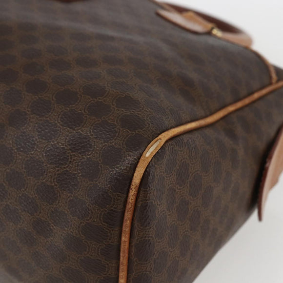 CELINE Macadam Canvas Boston Bag PVC Leather Brown Gold Auth 159982