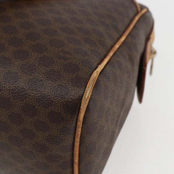 CELINE Macadam Canvas Boston Bag PVC Leather Brown Gold Auth 159982
