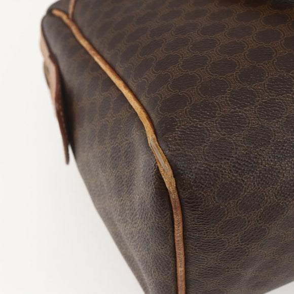 CELINE Macadam Canvas Boston Bag PVC Leather Brown Gold Auth 159982