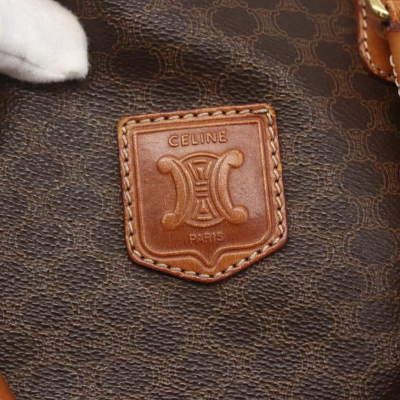 CELINE Macadam Canvas Boston Bag PVC Leather Brown Gold Auth 159982
