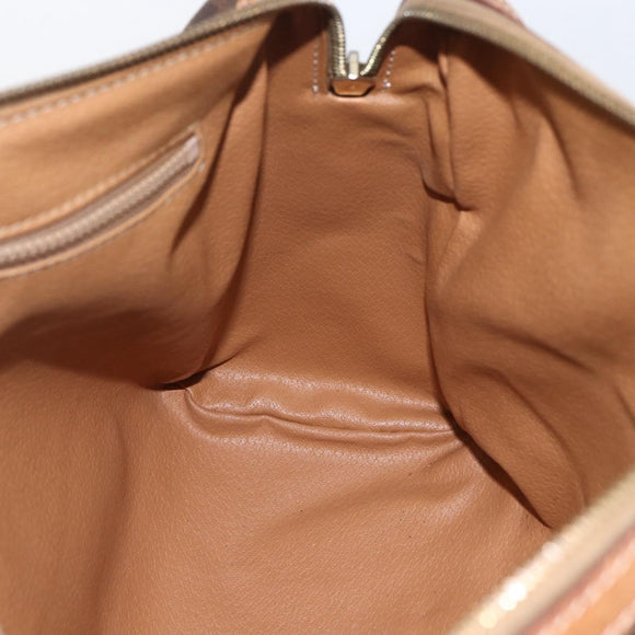 CELINE Macadam Canvas Boston Bag PVC Leather Brown Gold Auth 159982