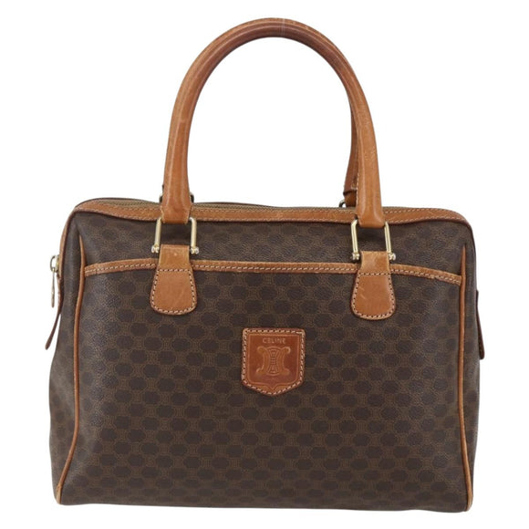 CELINE Macadam Canvas Boston Bag PVC Leather Brown Gold Auth 159982
