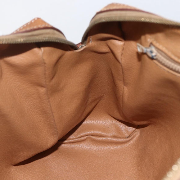 CELINE Macadam Canvas Boston Bag PVC Leather Brown Gold Auth 159982