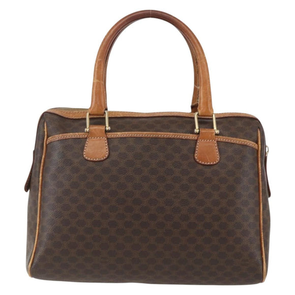 CELINE Macadam Canvas Boston Bag PVC Leather Brown Gold Auth 159982