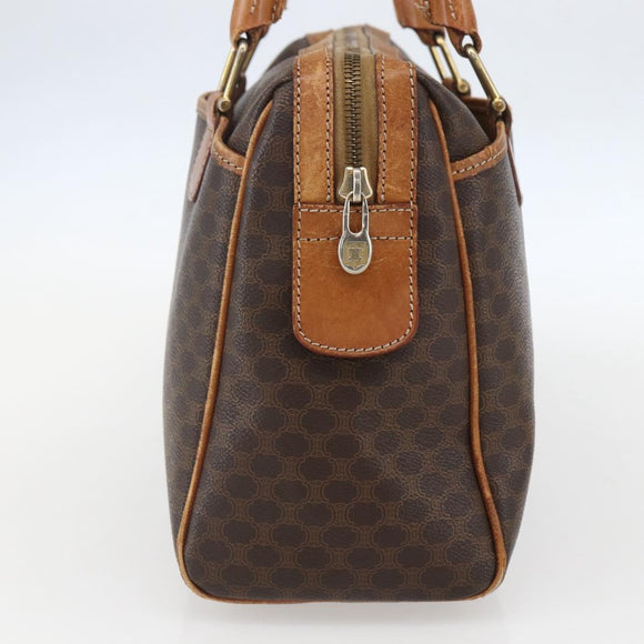 CELINE Macadam Canvas Boston Bag PVC Leather Brown Gold Auth 159982