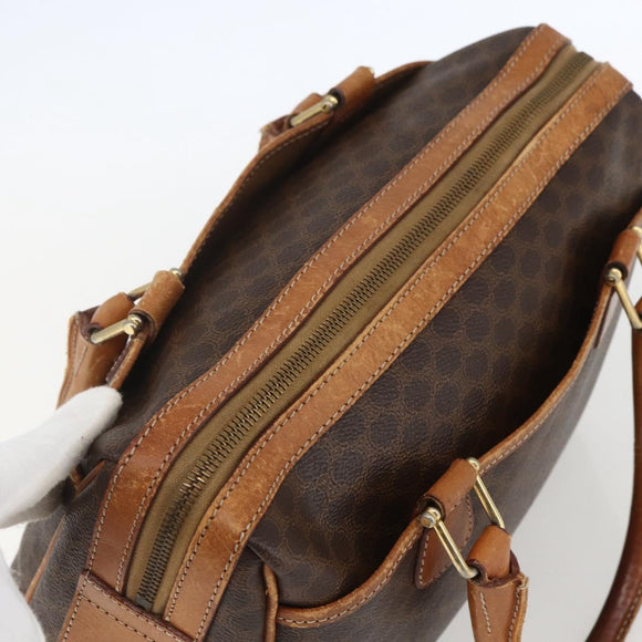 CELINE Macadam Canvas Boston Bag PVC Leather Brown Gold Auth 159982