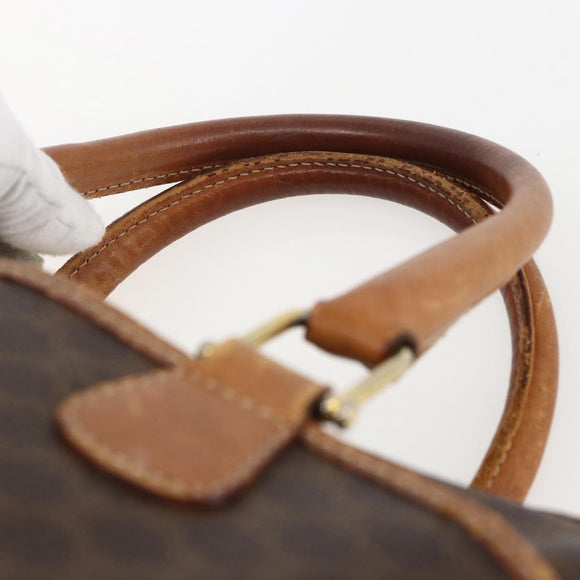 CELINE Macadam Canvas Boston Bag PVC Leather Brown Gold Auth 159982