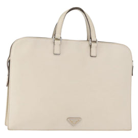 PRADA Hand Bag Safiano leather White Silver Auth 159983