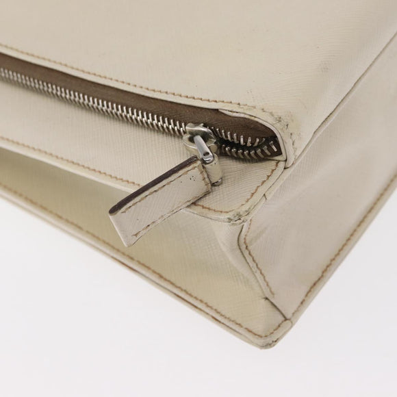 PRADA Hand Bag Safiano leather White Silver Auth 159983
