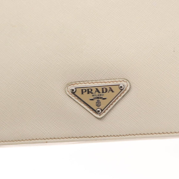PRADA Hand Bag Safiano leather White Silver Auth 159983