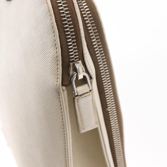 PRADA Hand Bag Safiano leather White Silver Auth 159983