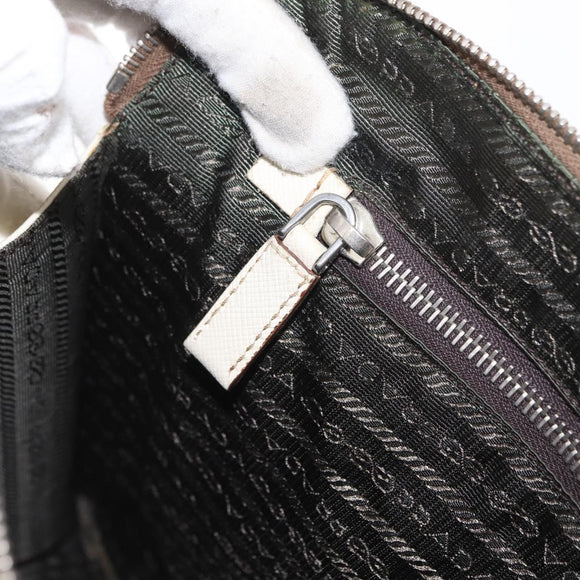 PRADA Hand Bag Safiano leather White Silver Auth 159983