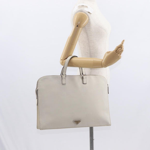 PRADA Hand Bag Safiano leather White Silver Auth 159983
